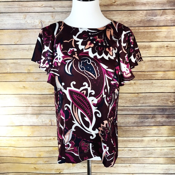 Banana Republic Tops - Banana Republic Purple Paisley V Back Satin Blouse